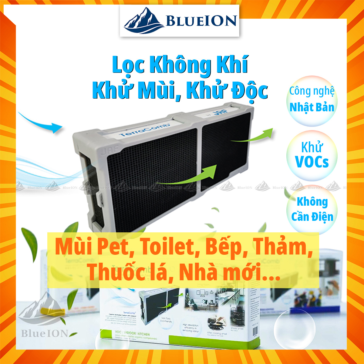 Bộ lọc carbon terracomb nhật bản - lọc không khí, khử chất độc vocs, khử mùi hôi vật nuôi, khử khuẩn, mùi nhà, xe mới