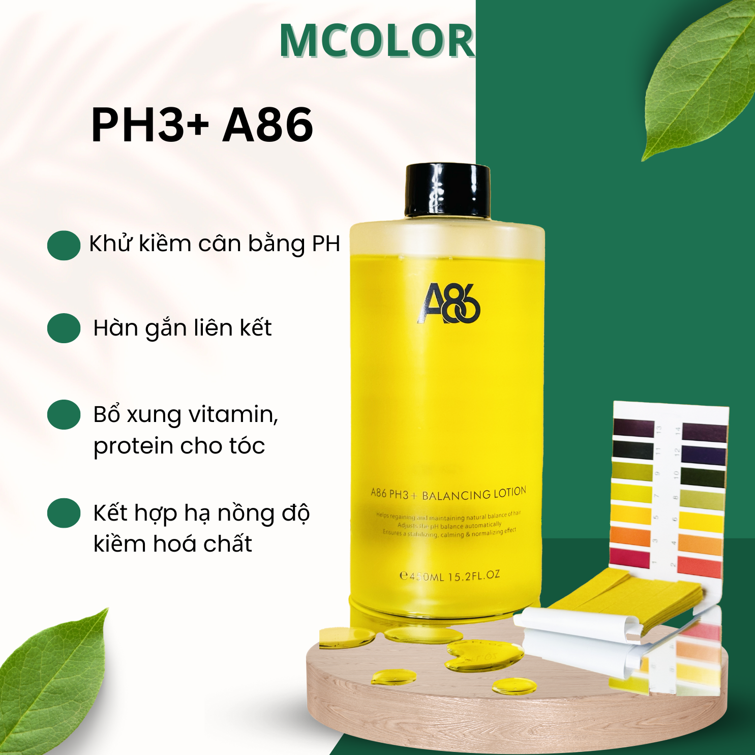 PH3+ A86 khử kiềm cân bằng PH, hàn gắn liên kết, bổ xung vitamin protein cho tóc chai 450ml