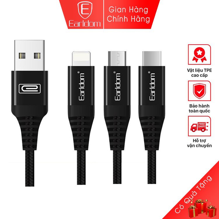 Dây sạc lightning type c micro chính hãng earldom ec-121