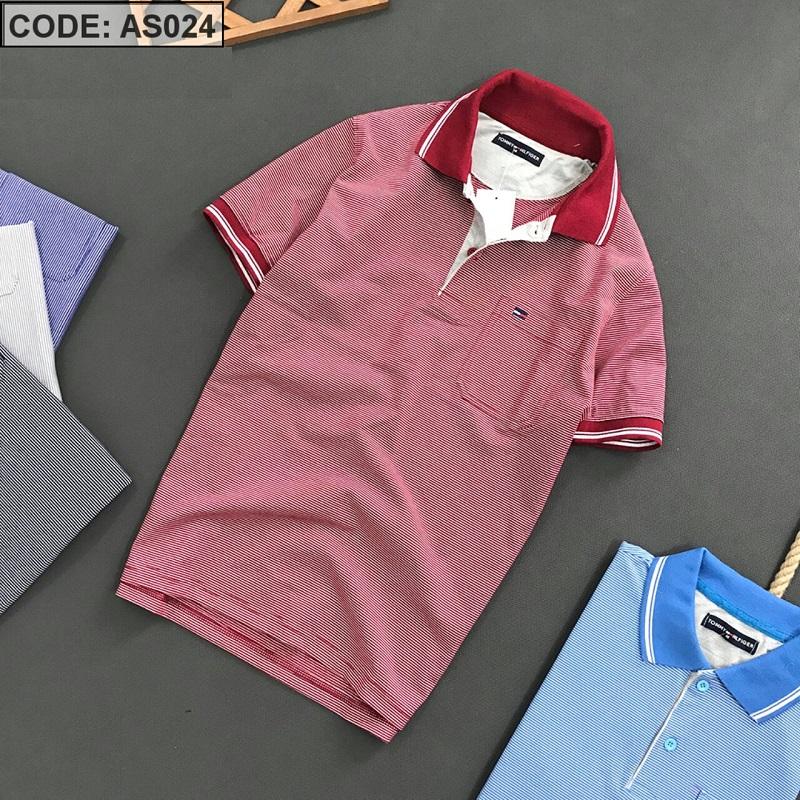 Áo thun sọc cổ bẻ có túi cao cấp-an