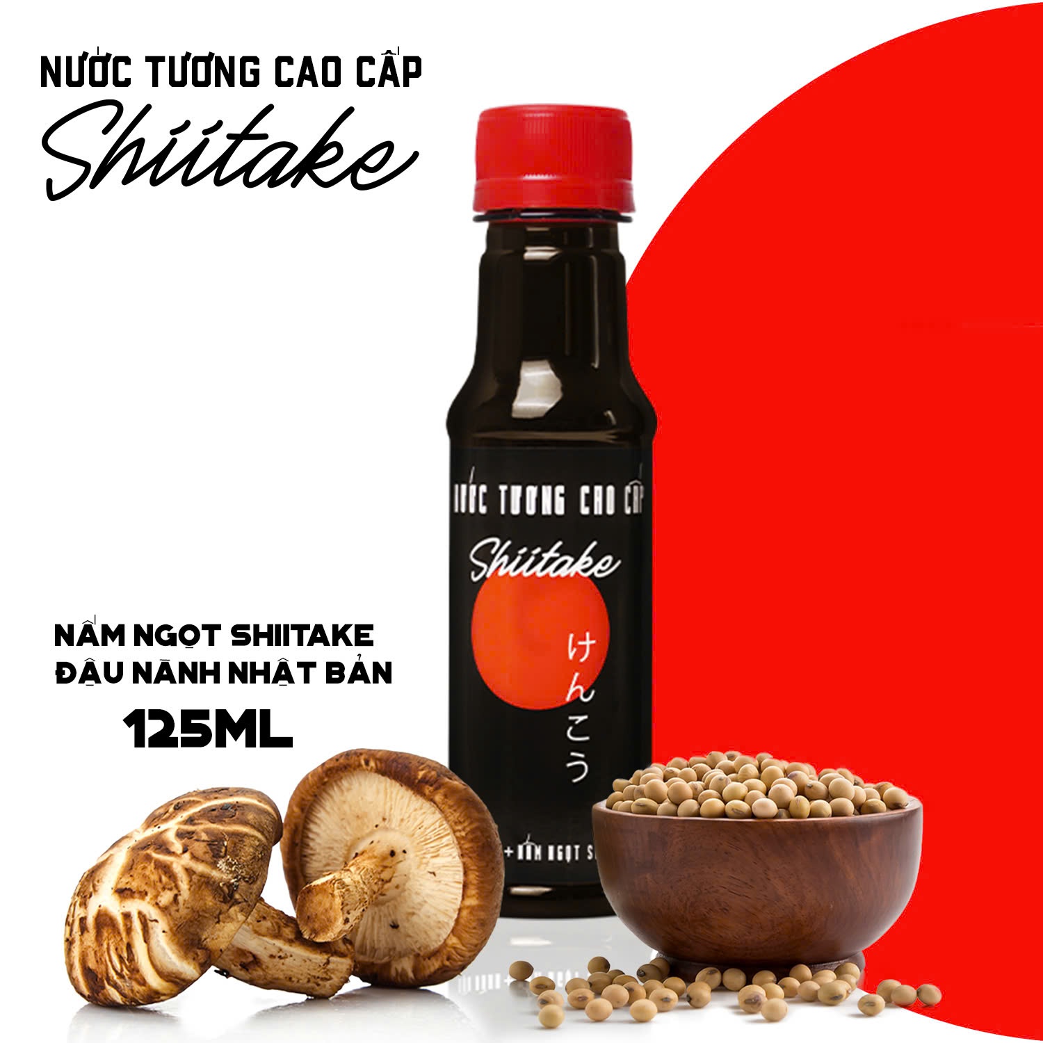 [125ml] Nước tương cao cấp Shiitake lên men tự nhiên từ đậu nành và nấm ngọt Shiitake, chai nhựa 125ml