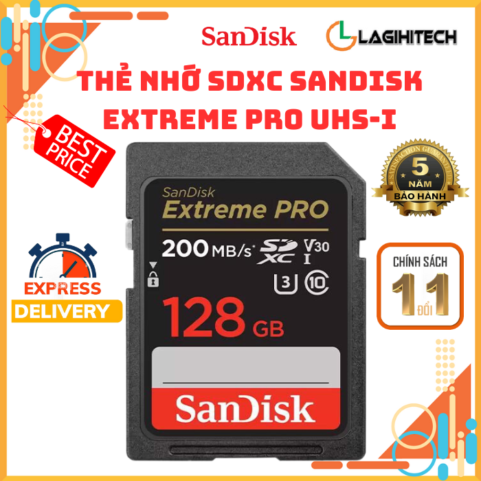 (Lagihitech) Thẻ nhớ SDXC SanDisk Extreme PRO UHS-I U3 4K V30 200MB/s 64GB / 128GB / 256GB / 512GB / 1TB - Chính Hãng Sandisk
