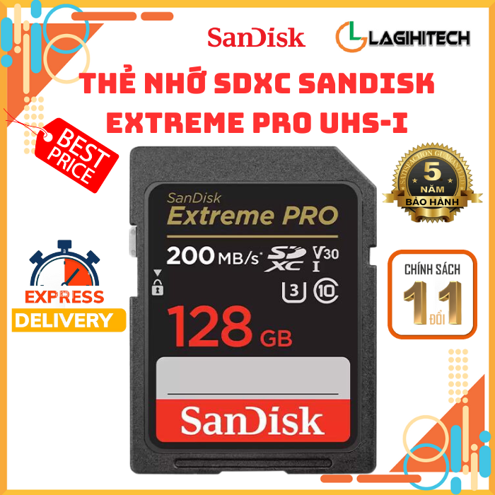 Thẻ nhớ SDXC SanDisk Extreme PRO UHS-I U3 4K V30 200MB/s 64GB / 128GB / 256GB / 512GB / 1TB - Chính Hãng Sandisk