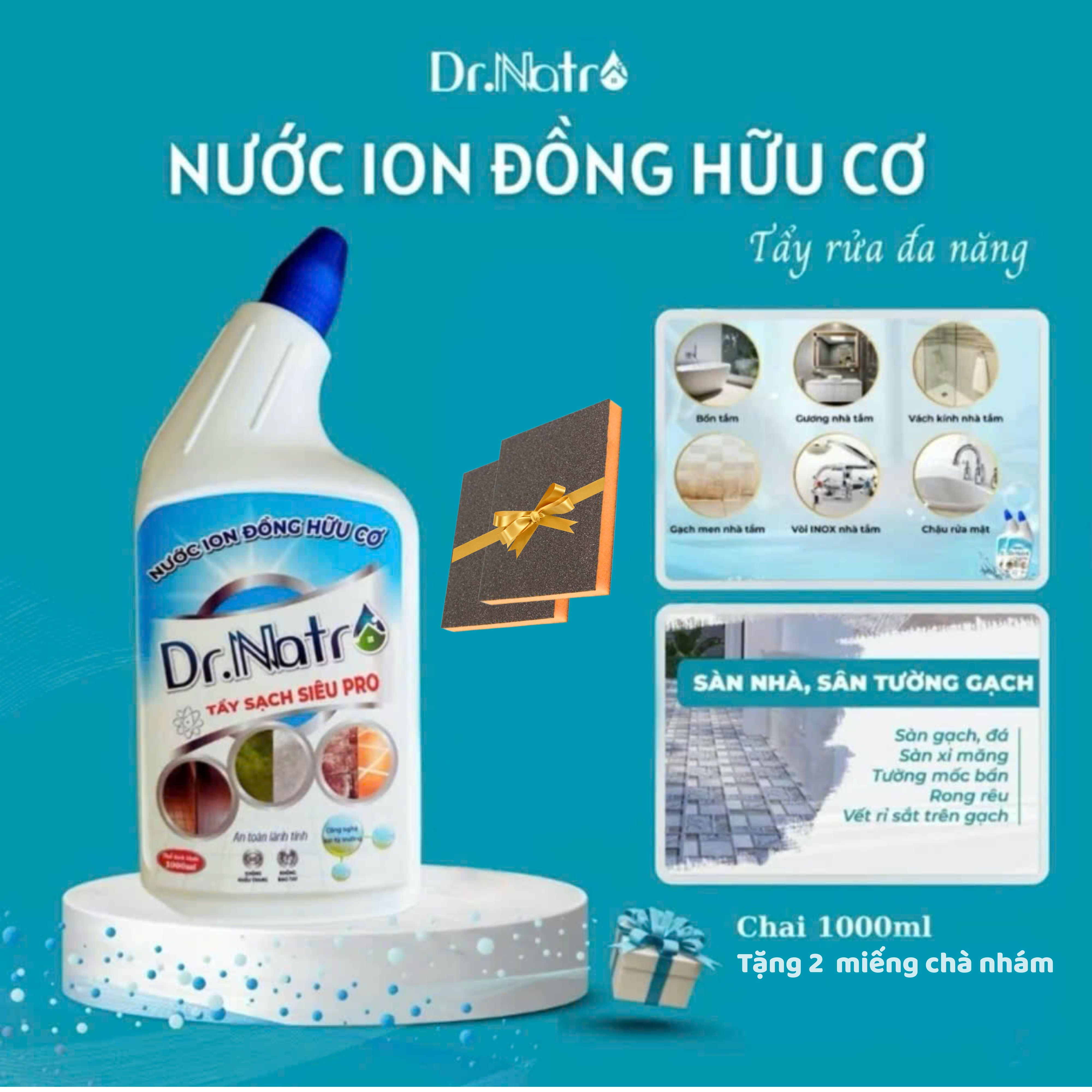Organic Copper Ion Water 1000ml Cleans Moss, Stone Tiles, Floors, Calcium Deposits, Free 1 Piece of Purple Scrubbing Pad and 1 Piece of Sanding Pad Giá 159,000 Đồng*Miễn phí vận chuyển