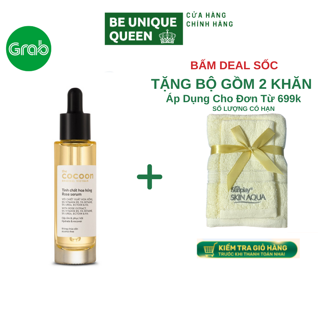 Serum tinh chất hoa hồng cocoon 30ml dưỡng ẩm giúp da mềm mướt đàn hồi mờ nếp nhăn chống lão hóa