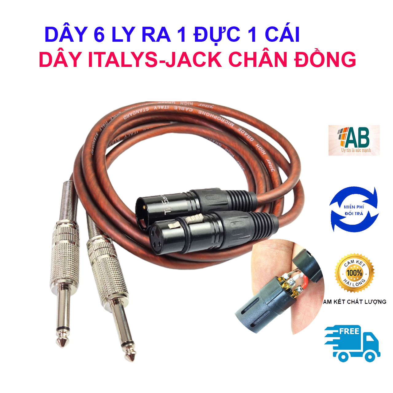 Dây Canon Đực cái ra 6 ly 1 đầu 6ly ra 1 Jack Canon đực 1 jack Canon cái dây tín hiệu Italy jack chân đồng tốt kết nối cho micro mixer vang đẩy amply...