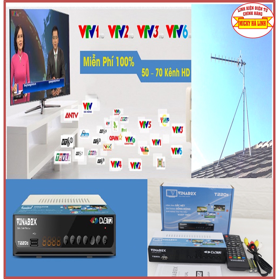 [Chính Hãng] Đầu mặt đất DVB-T2 VINA T220s (KTS-T2) Xem miễn phí 85 kênh truyền hình - SP hợp quy của BộTT&amp;TT TẶNG ANTEN