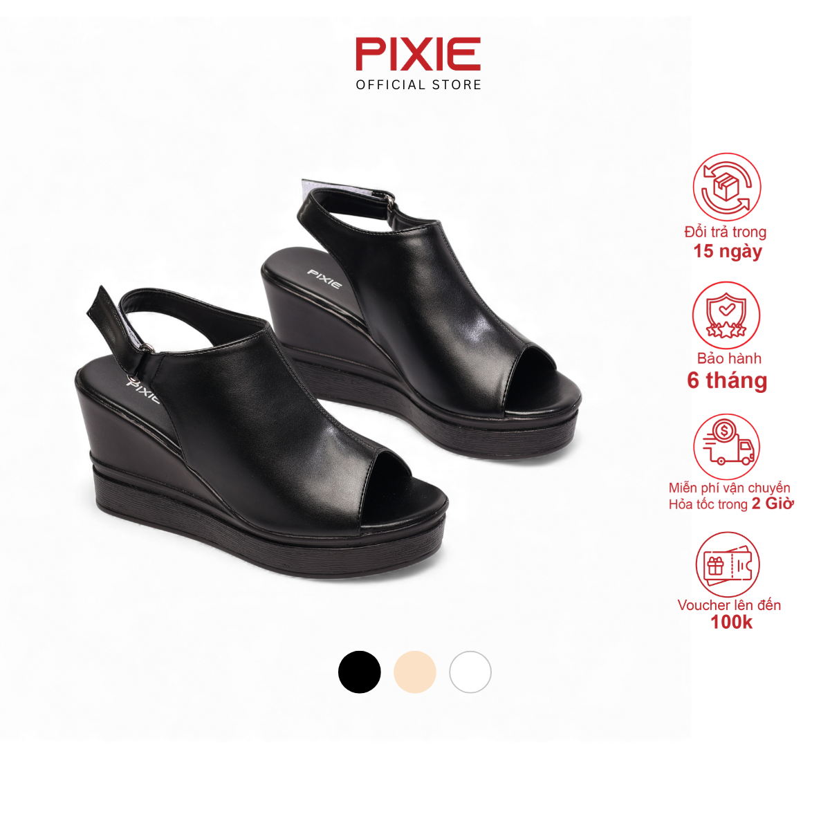 Giày Sandal Nữ Đế Xuồng 8cm Giả Boot Hở Mũi Thời Trang Pixie H419