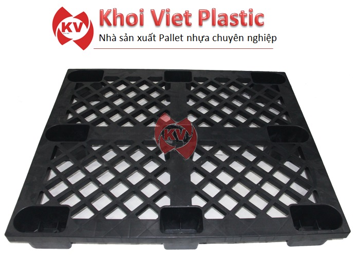 Pallet nhựa Khôi Việt 1200x1000x140 chân cốc màu đen (KV-1210-3X)