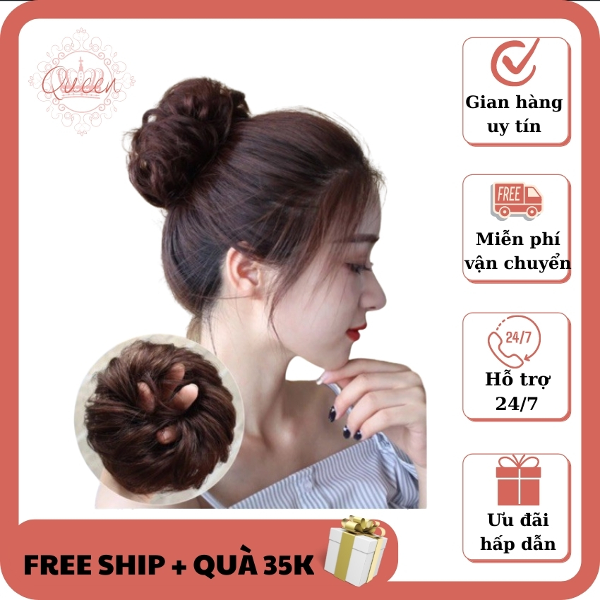 QUEEN Tóc giả cột búi xoăn đẹp tự nhiên Tóc giả búi rối xoăn nhẹ