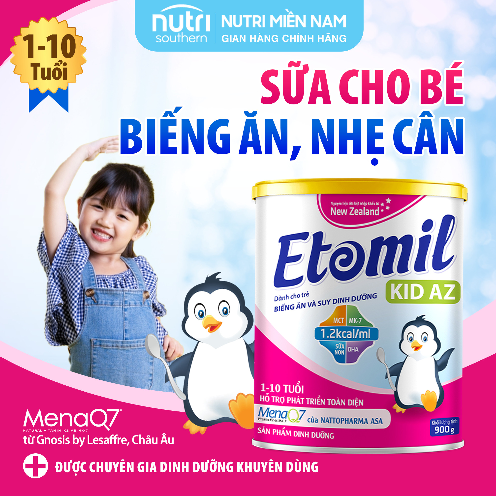 Sữa cho trẻ biếng ăn, nhẹ cân, chậm lớn 1-10 tuổi etomil kid az 900g – sữa bột năng lượng cao giúp bé bù đắp sự thiếu hụt dinh dưỡng