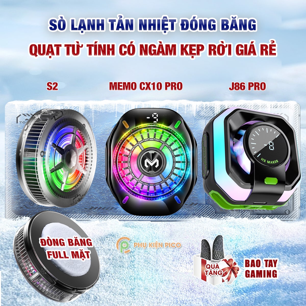 Quạt tản nhiệt điện thoại Memo CX07 CX10 CX12 J86 Pro S2 sò lạnh từ tính màn hình hiển thị nhiệt độ 