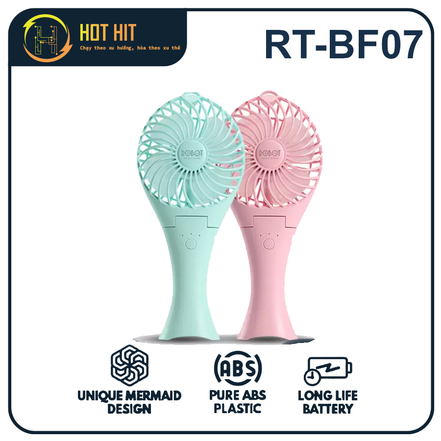 Quạt mini cầm tay robot rt-bf07 có 3 cấp độ gió pin 2000mah quạt sạc điện tiện lợi - hàng chính hãng