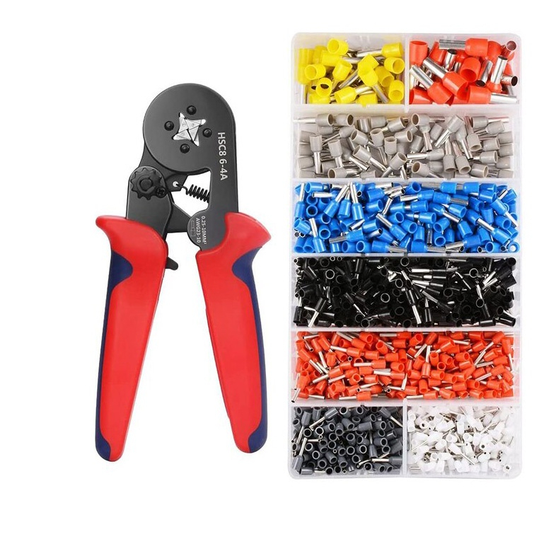 Kìm bấm cos vuông HSC8 6-4A kèm 1200 đầu cos đủ loại cos ống tròn cos pin- Kìm bấm cos tủ điện đa năng