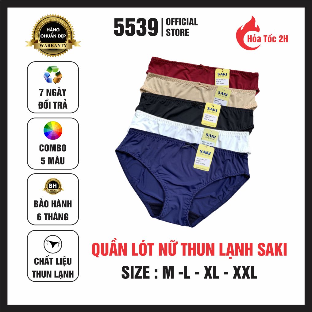 Quần lót nữ thun lạnh trơn bóng Saki Block 5 cái nhiều màu co giản tốt mặc thoải mái dễ phối đồ thời trang thích hợp mọi lứa tuổi - Shop 5539
