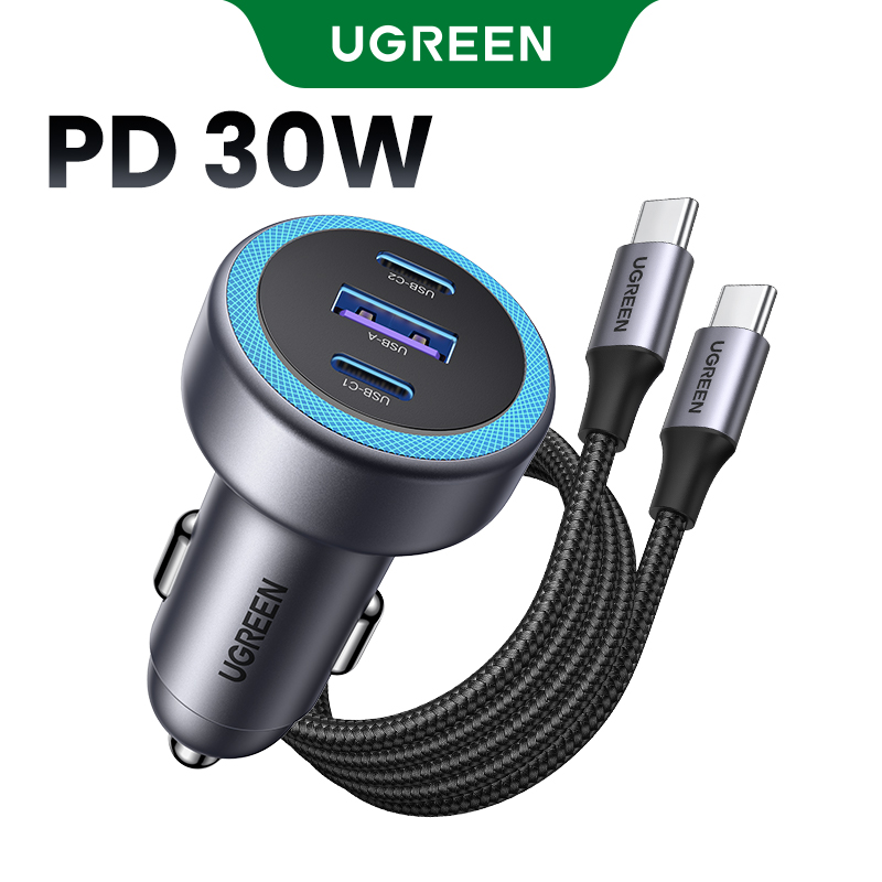 Bộ sạc xe hơi UGREEN 30W 2C1A Car Charger Tẩu sạc dùng cho ô tô 3 Ports Type C Fast Charger Quick Charger QC PD 3.0 Fast Charging for iPhone 16 15 14 Pro Max Samsung S25 S24 S23 Huawei Model: 45843