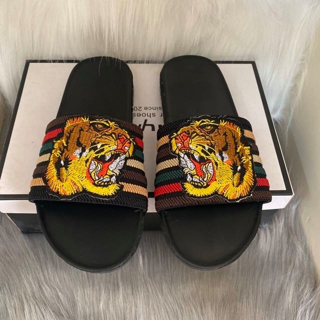 Dép da nam đế hộp thêu hổ thổ cẩm mới