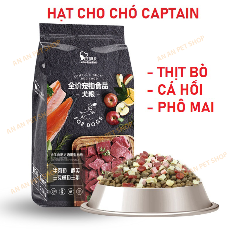 Thức ăn hạt cho chó captain cho chó kén ăn, trộn bò - cá hồi, phô mai