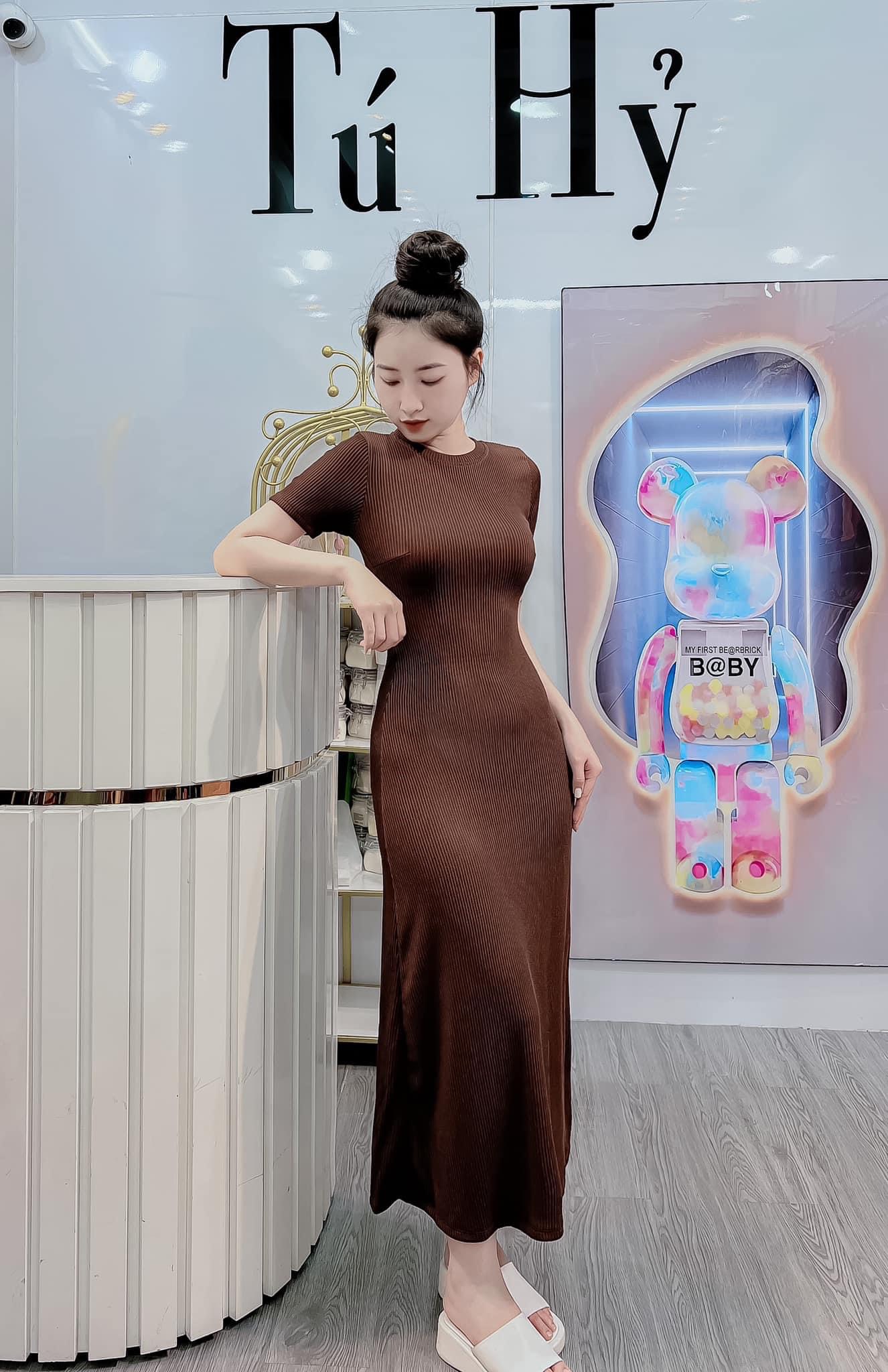 Đầm thun len tăm đơn giản nhiều màu cổ tròn váy basic dáng dài qua gối đầm ôm body sang chảnh tôn dáng