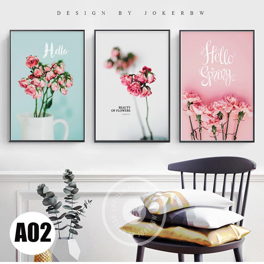 Tranh treo tường bộ 3 bức tranh canvas hoa lá