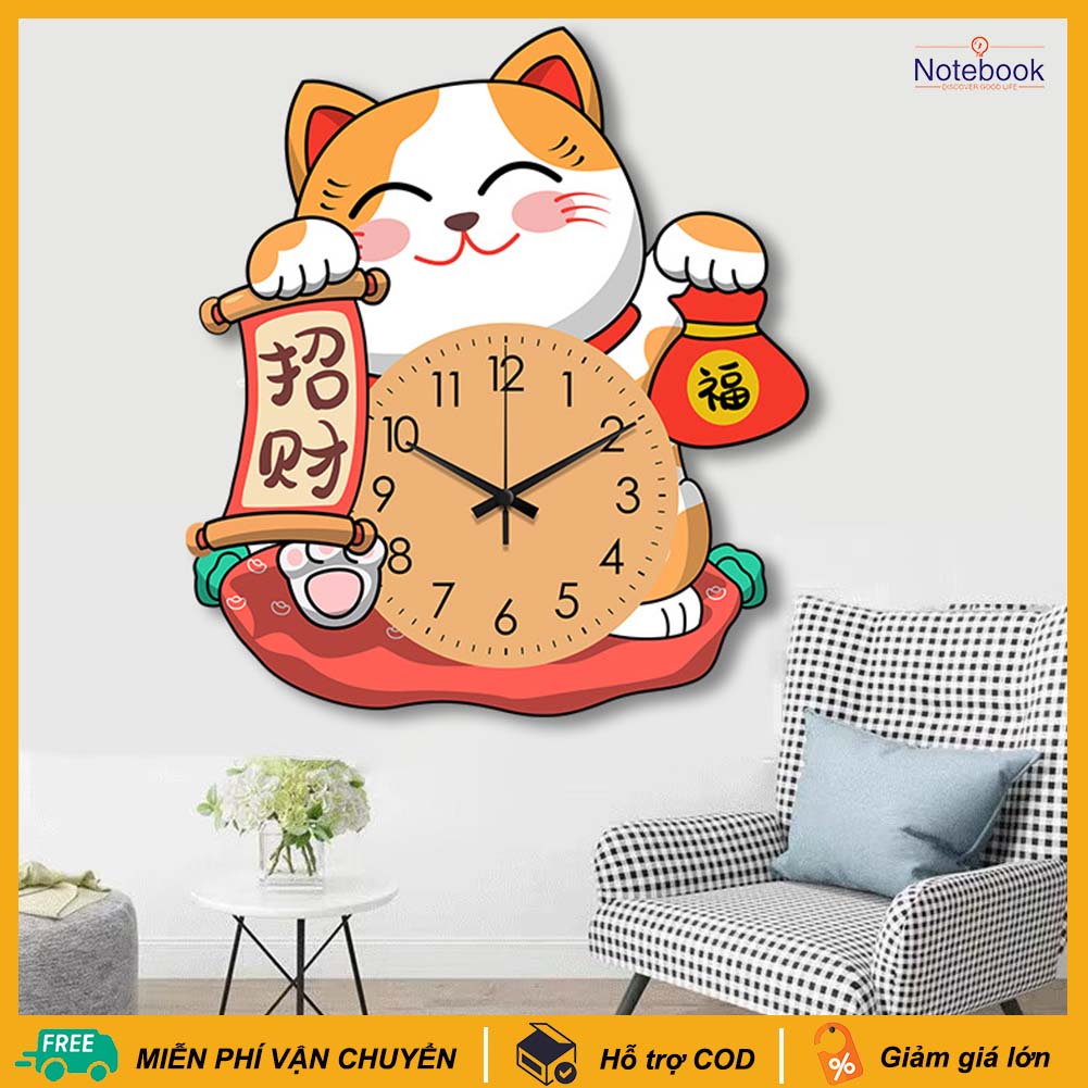 40cm đồng hồ mèo may mắn đồng hồ treo tường phòng khách đồng hồ gia dụng đồng hồ sáng tạo treo tường tranh trang trí đồng hồ treo tường im lặng đồng hồ thạch anh hoạt hình