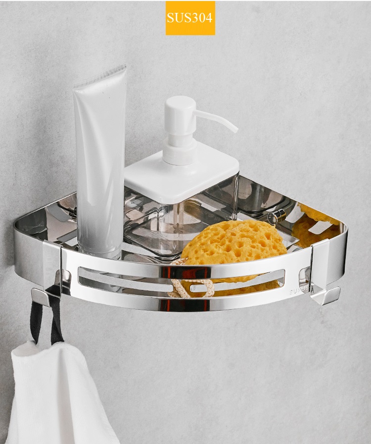 Kệ Góc INOX SUS304 Để Đồ Nhà Tắm Lắp Đặt Dán Tường Hoặc Khoan, Kệ Để Gia Vị Nhà Bếp - SUS304