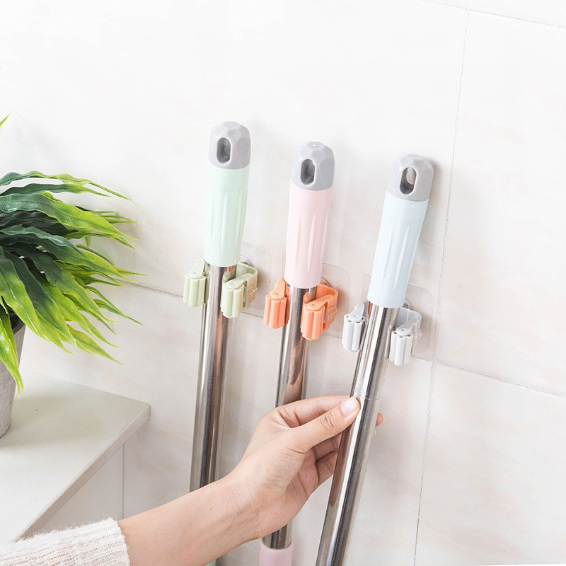 Móc dính tường treo cây lau nhà, móc treo chổi treo ô dù, móc treo đa năng đồ gia đình chịu tải lên đến 5kg