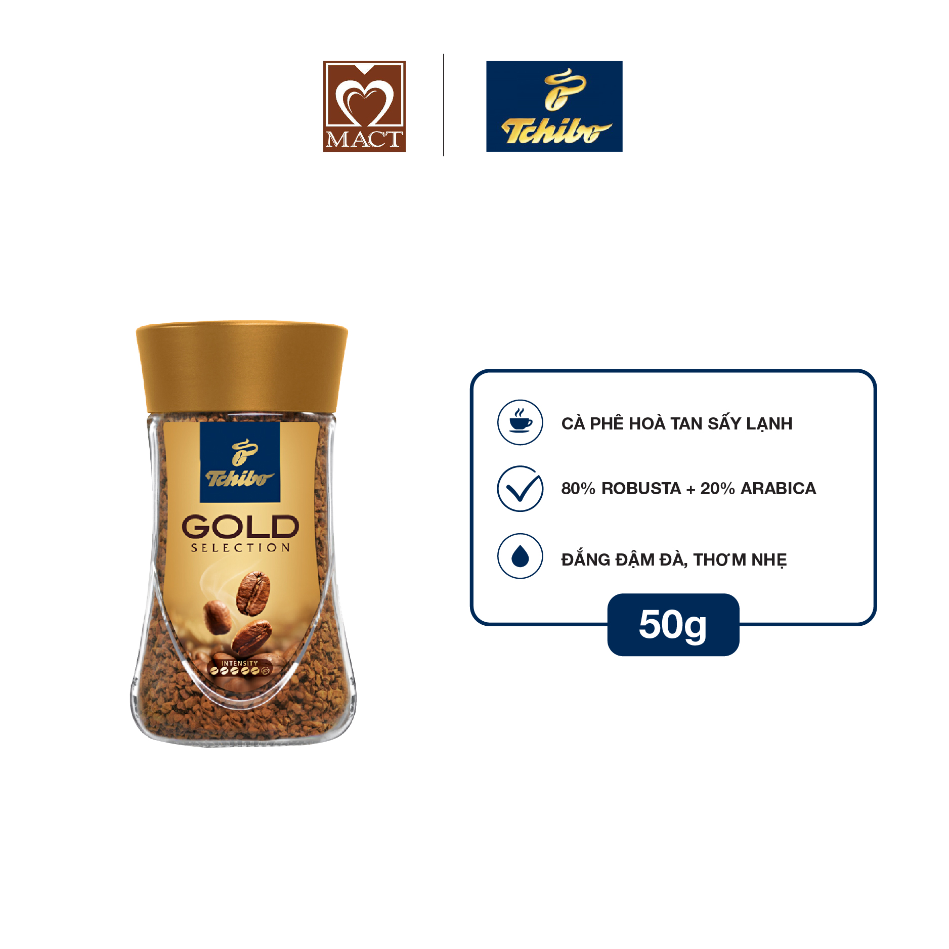 Cà phê hòa tan TCHIBO GOLD - 80% Robusta 20% Arabica - Vị đắng đậm và thơm nhẹ - lọ 50g