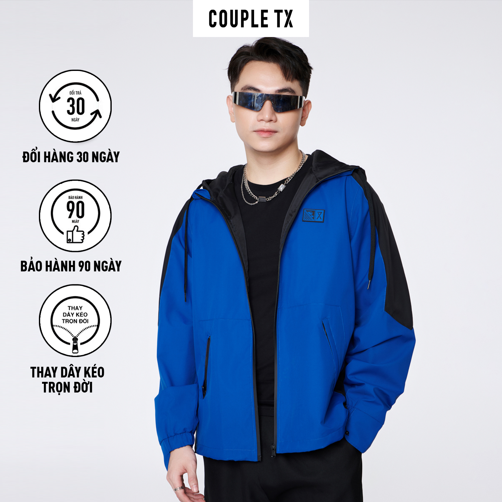 Áo khoác dù trượt nước nam couple tx - chống nắng có nón phối màu mop 1048