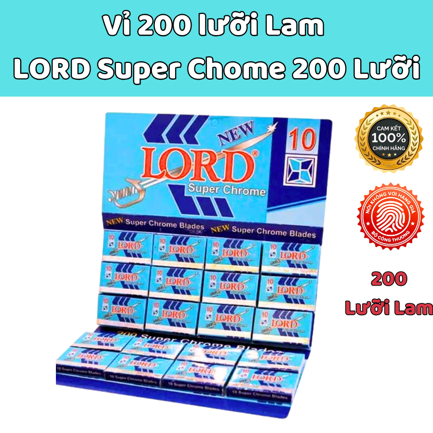 Vỉ 200 lưỡi Lam LORD Super Chome [ 200 Lưỡi lam ] , Siêu Bén , Chính Hãng.