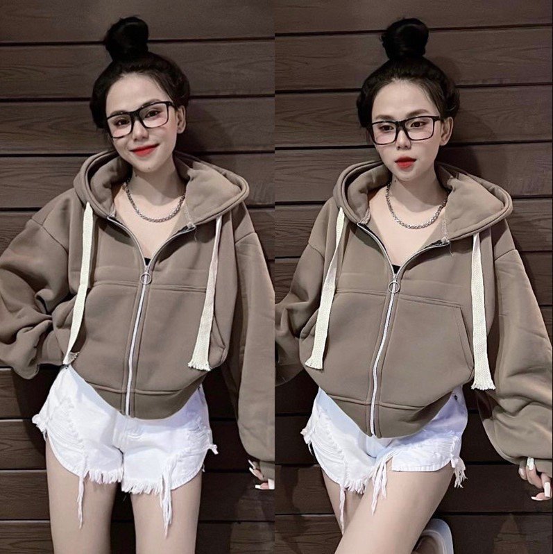 Áo Khoác  hoodie croptop dáng lửng nỉ dáng rộng