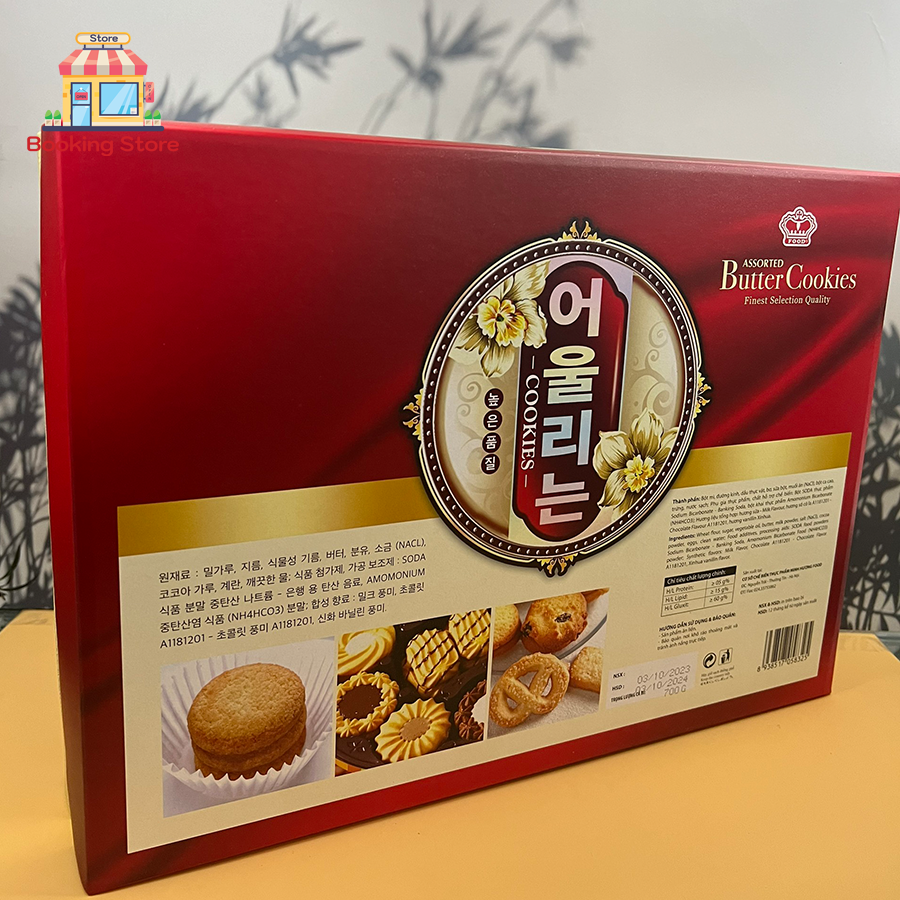 BÁNH CHỐNG LƯNG chữ Hàn Assorted Butter Cookies làm giỏ quà tết hoặc biếu