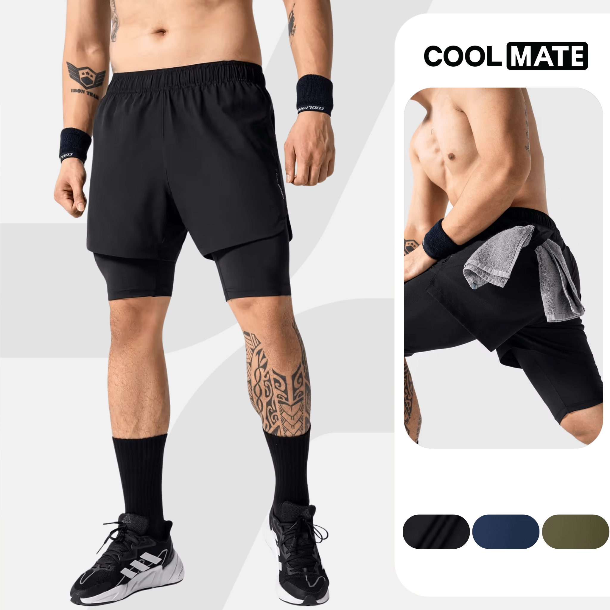 Quần Short thể thao nam Gym Power 2 lớp co giãn, thấm hút, nhanh khô Coolmate