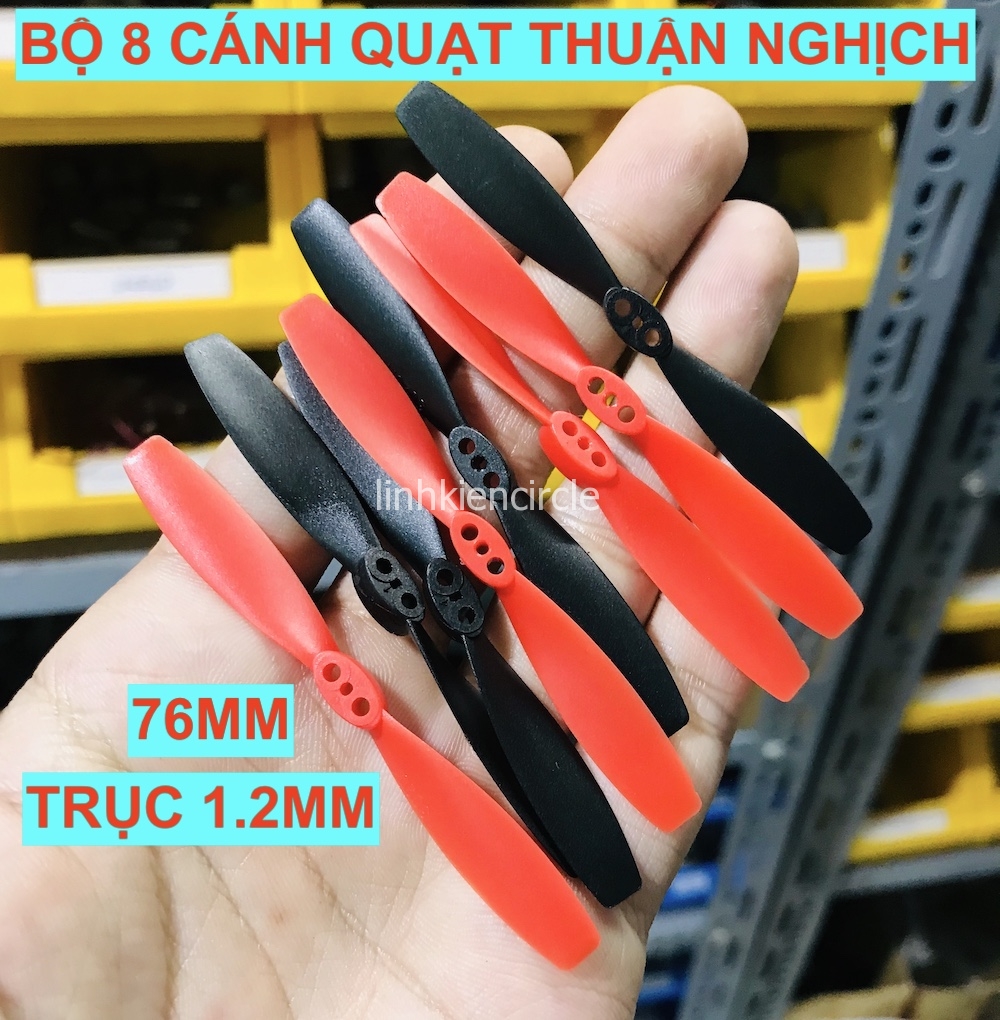 [HCM]Bộ 8 cánh quạt máy bay mini 4 thuận 4 nghịch đen đỏ 76mm trục 1.2mm phù hợp motor 1020 - KG0002
