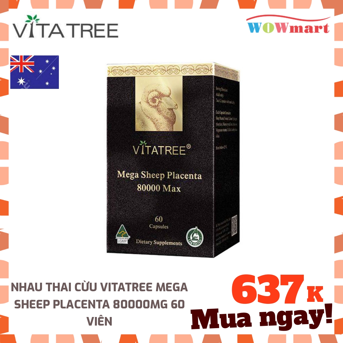 Nhau thai cừu Vitatree Mega Sheep Placenta 80000mg 60 viên - [ÚC]