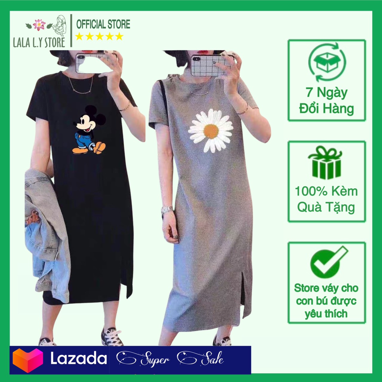 Váy sau sinh cho con bú dáng suông, chất thun dày dặn, khoá dọc bst-he2021 lsv042