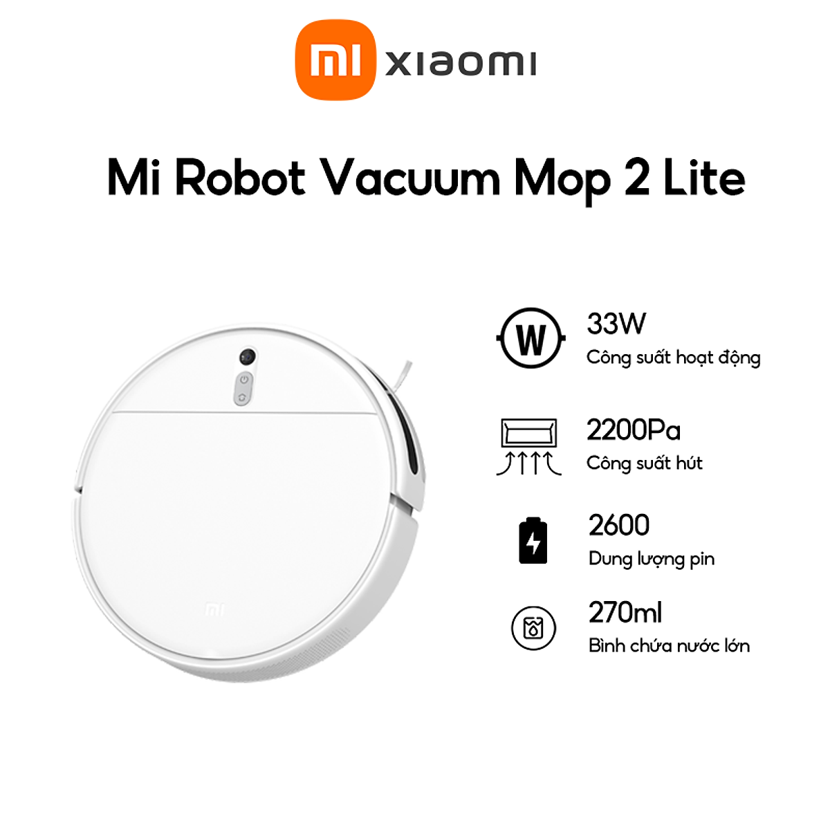 Robot hút bụi lau nhà Xiaomi Vacuum Mop 2 Lite - Điều khiển Mi Home kết nối Wifi Hỗ trợ Google Assistant + Alexa - Bảo hành 12 tháng