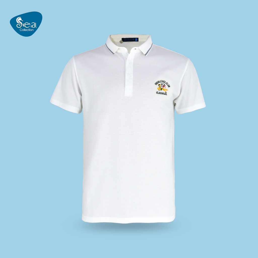 Áo thun polo nam sea collection thêu ngựa 8727 trắng cổ viền