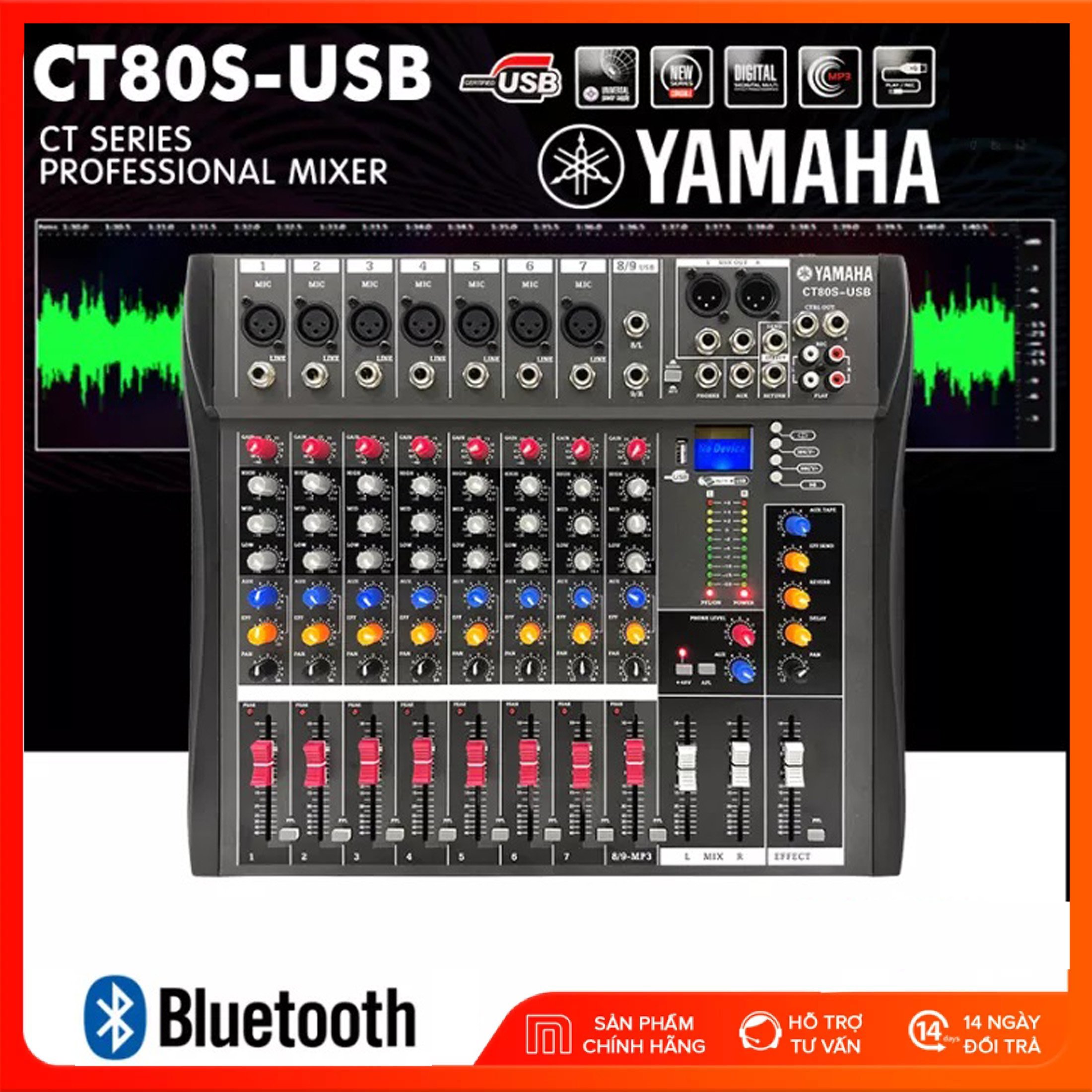 [ CHÍNH HÃNG ] Mixer Yamaha CT80S-USB - 8 Kênh - 100 Hiệu Ứng Vang, Tích Hợp Rever/ Echo/ Delay/  Bluetooth 5.0, Cân Chỉnh Bass, Mix, Trep Cực Hay, Xử Lí Âm Thanh Hoàn Hảo, Chuyên Hát Livestream Karaoke Gia Đình, Sân Khấu Lớn.