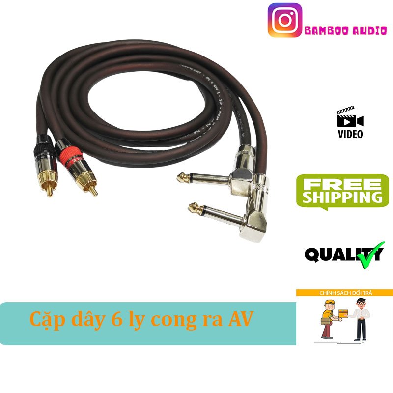 Cặp dây 6 ly ra AV hoa sen dài 1Met 1 đầu jack 6 ly cong ra đầu AV hoa sen cắm mixer–Bamboo audio