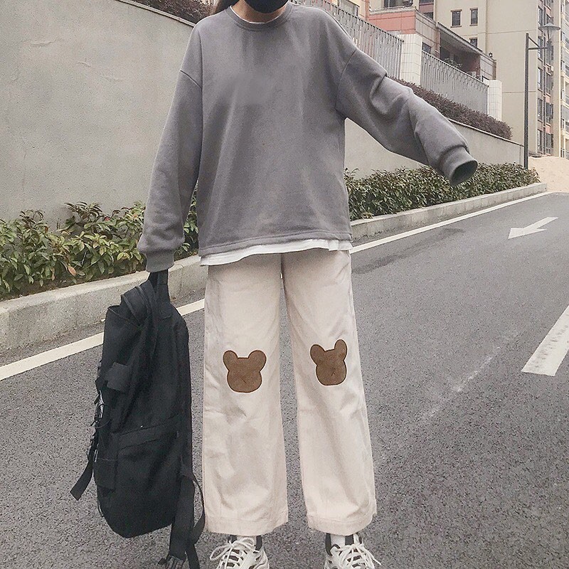 Quần Kaki Thêu Gấu (ống suông) siêu xinhNam nữ unisexFREESHIP ❤️ Jaystoree ❤️