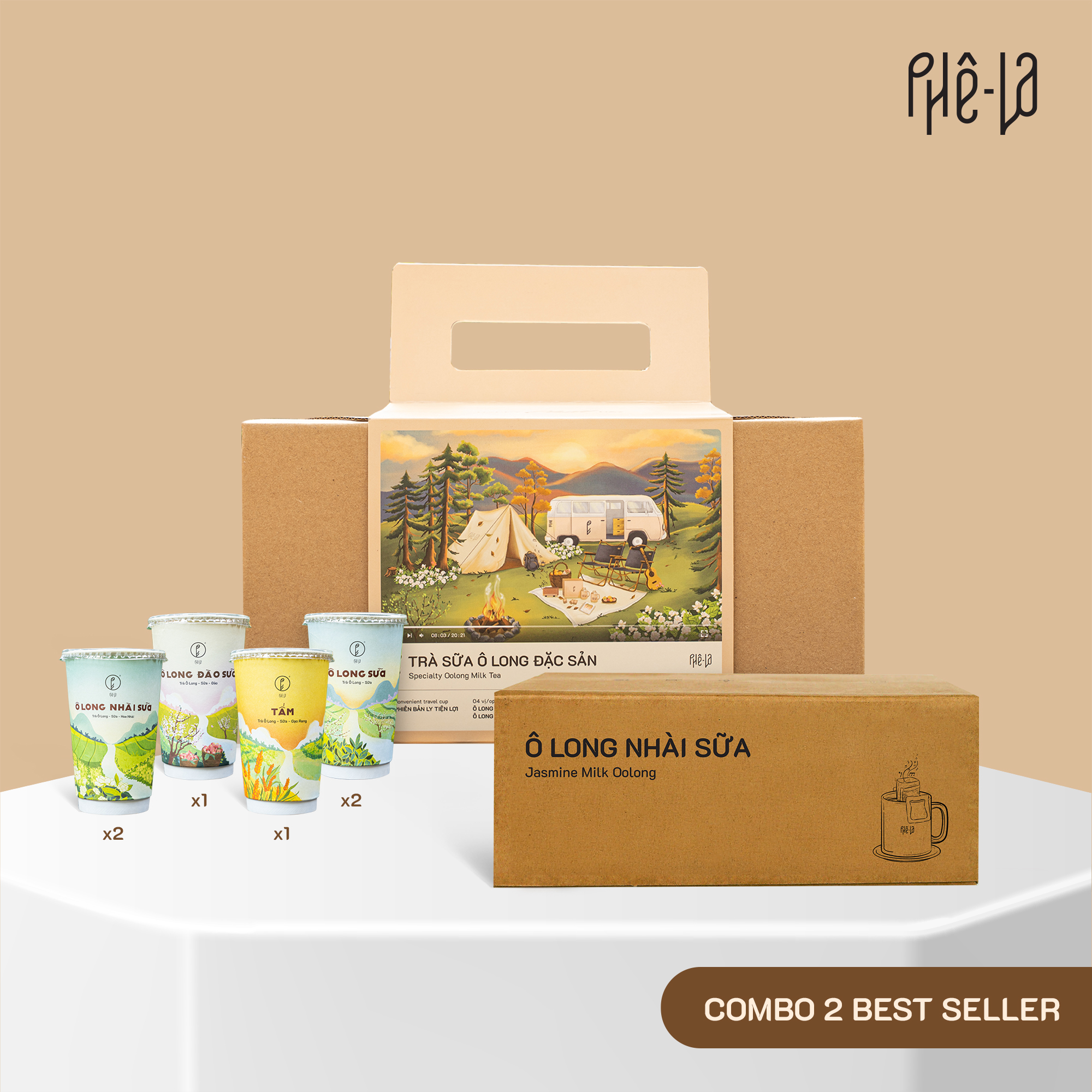 [COMBO] 01 Trà Ô Long phin giấy Phê La (Hộp 10 gói, chọn vị) + 01 Hộp Quà Trà Sữa Tiện Lợi (Hộp 06 ly, 4 vị)