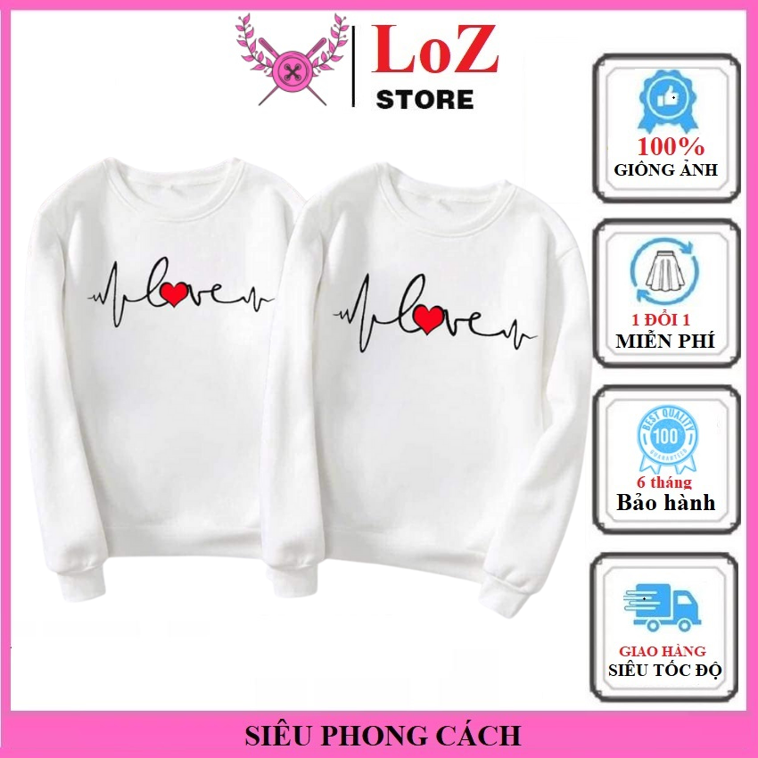 [ SIÊU PHONG CÁCH ]  Áo đôi chất nỉ da cá nhịp tim tay dài bo tay DD06  LOZITAR . { HÀNG ĐẸP } Vải nỉ bông da cá mềm mại có lớp lông dày dặn dễ phối đồ mặc đôi ý nghĩa