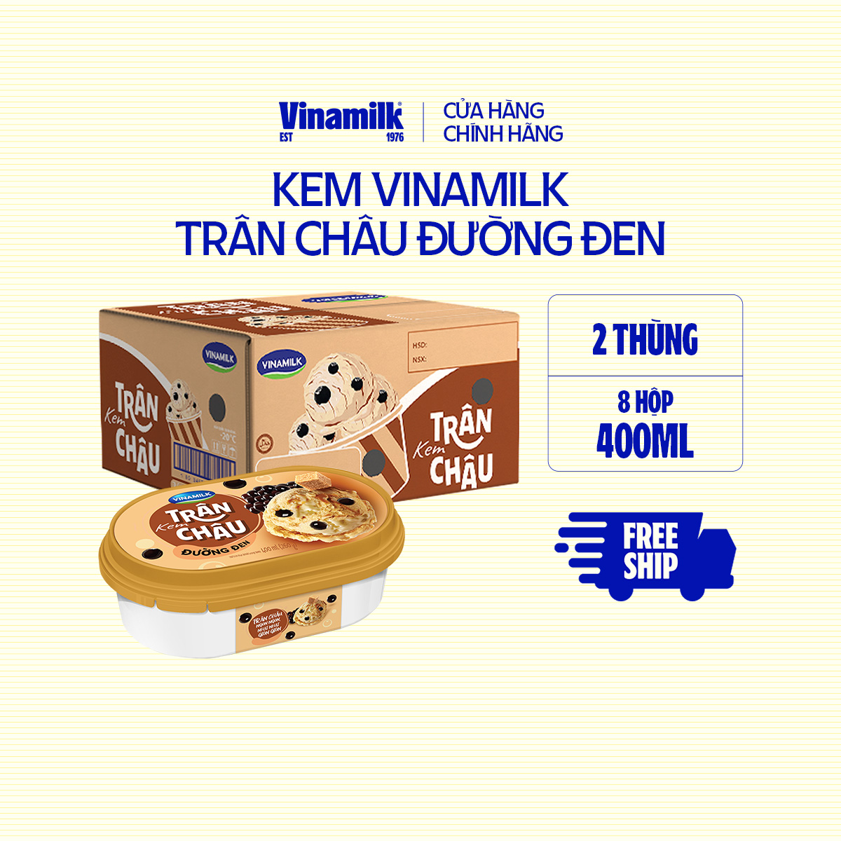 [CHỈ GIAO TRONG BÁN KÍNH 5KM] 2 Thùng Kem Trân Châu Đường Đen Vinamilk hộp 400ml - 4 hộp/thùng