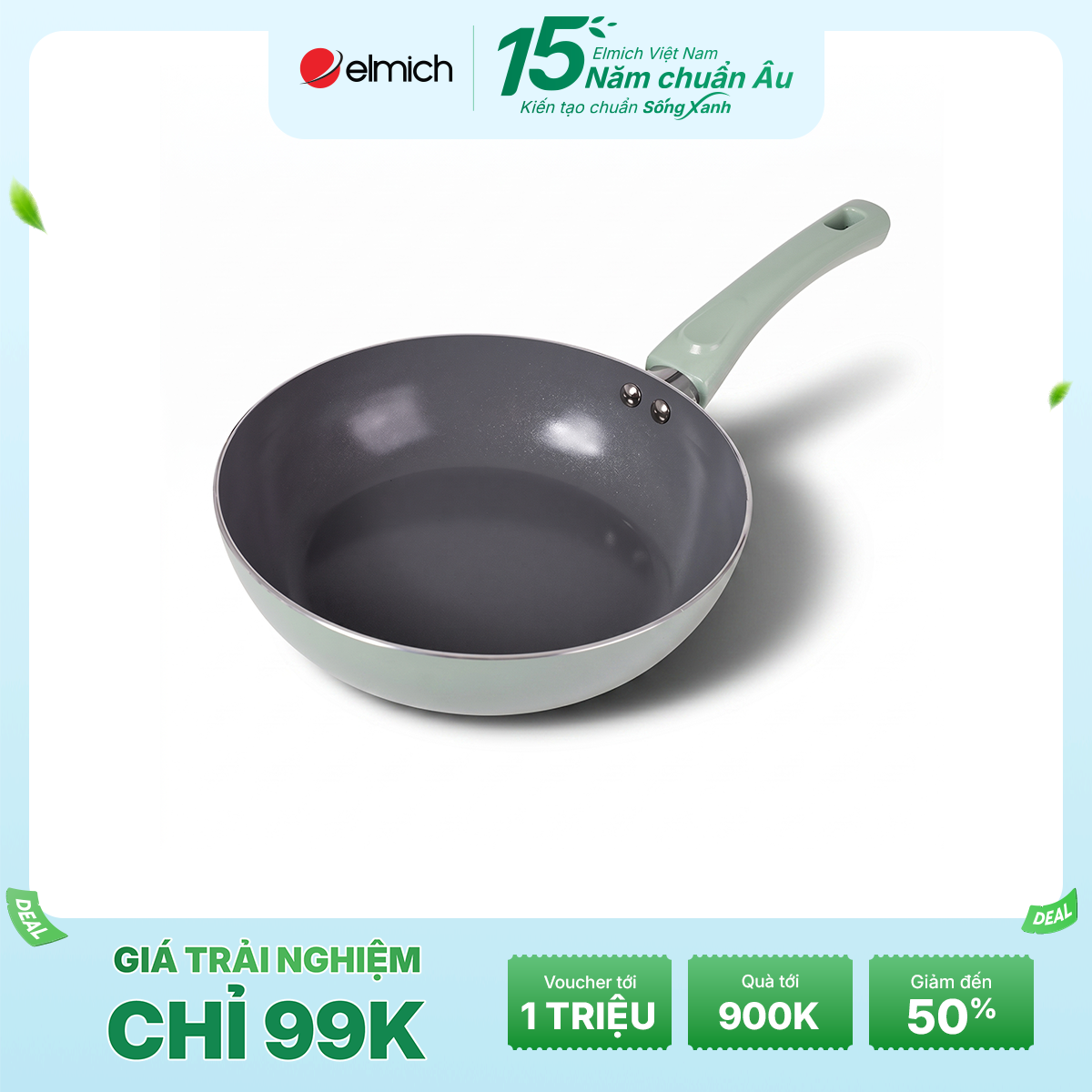 (MEGA 6.6)Chảo chống dính Ceramic Elmich Daily size 24cm