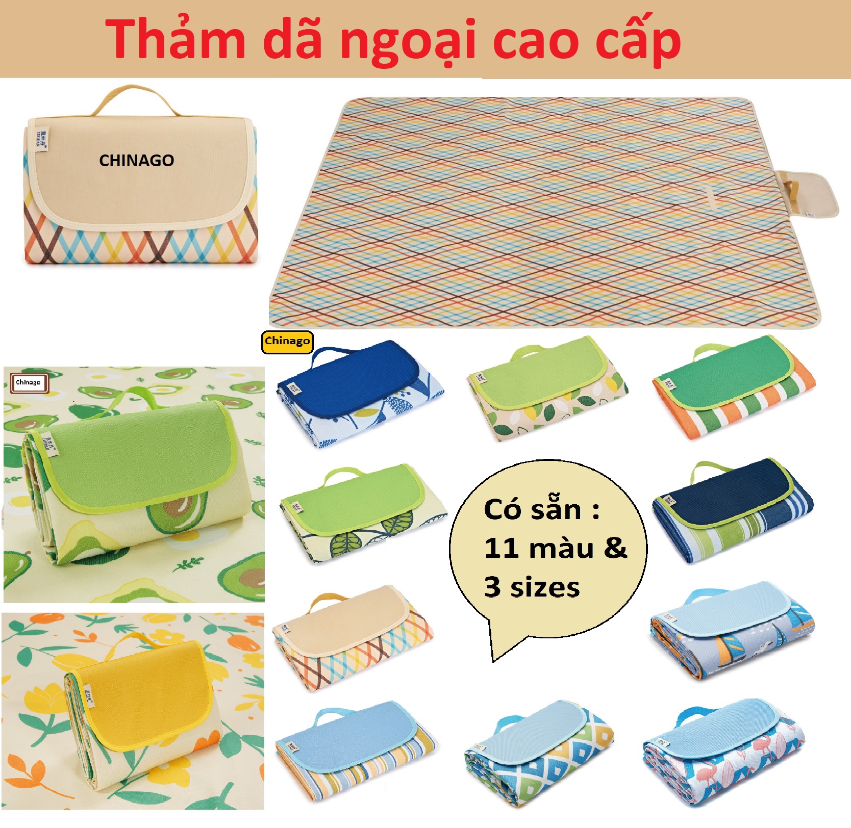 THẢM dã ngoại, thảm du lịch, bạt du lịch gấp gọn chống thấm nước cao cấp, tấm trải picnic cắm trại , (ĐƯỢC CHỌN MÀU)