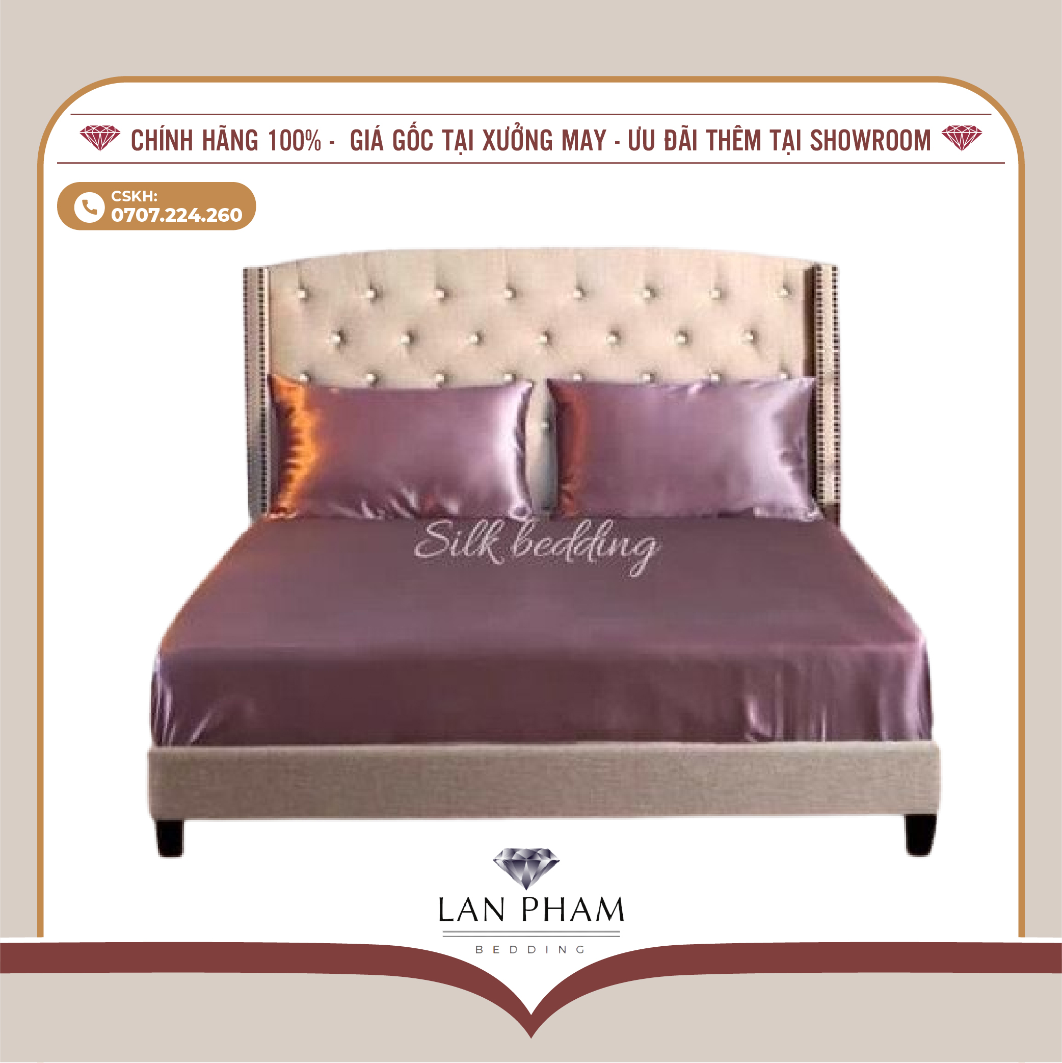 BỘ GA GIƯỜNG DRAP GỐI PHI LỤA MÀU HỒNG TÍM CAO CẤP LAN BEDDING