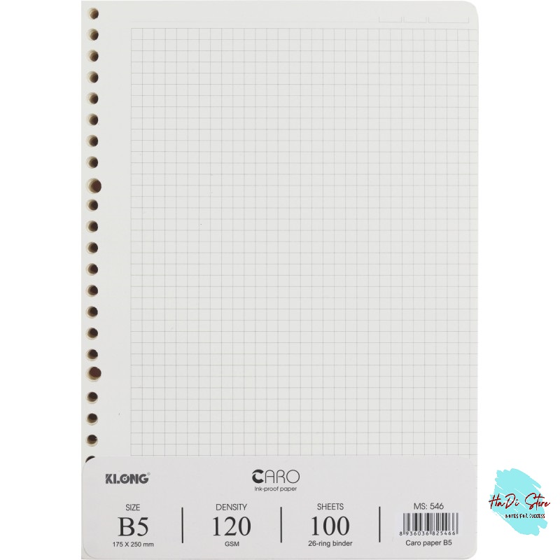 Klong ruột sổ caro kẹp còng size b5 - 100 tờ