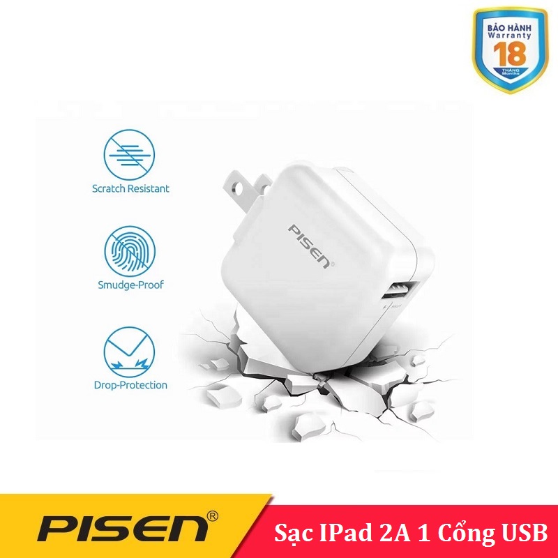 Cốc sạc Pisen 2A - Sạc điện thoại, Sạc máy tính bảng , Ipad