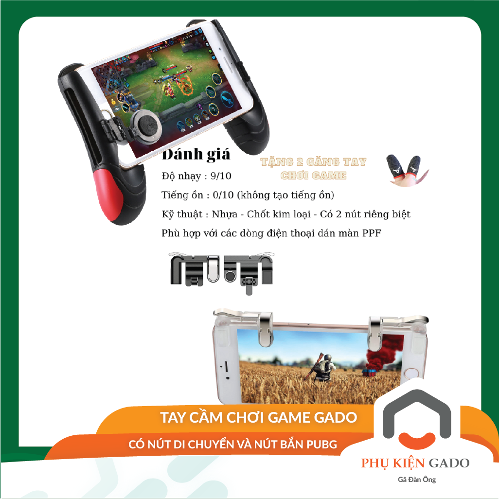 Tay cầm chơi game GADO tay cầm điện thoại có nút di chuyển và nút hỗ trợ bắn PUBG 4 ngón bấm nhanh hơn đối thủ